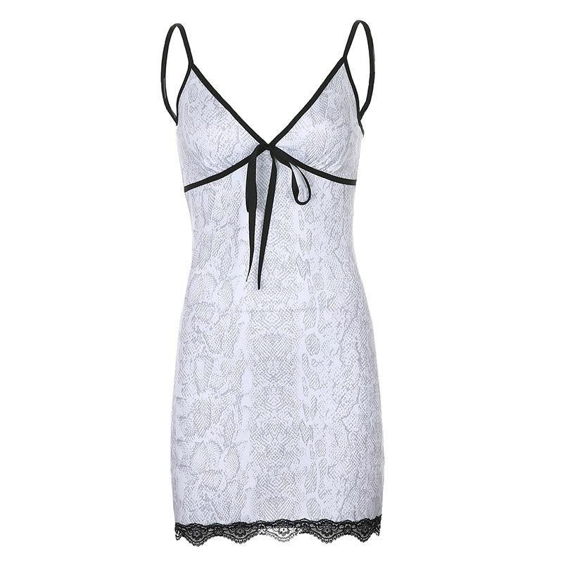 Female V-neck Lace Snake Print Graceful Party Sling Dress Slim Casual Wonderful Club Short Dress