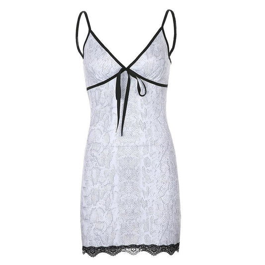 Female V-neck Lace Snake Print Graceful Party Sling Dress Slim Casual Wonderful Club Short Dress