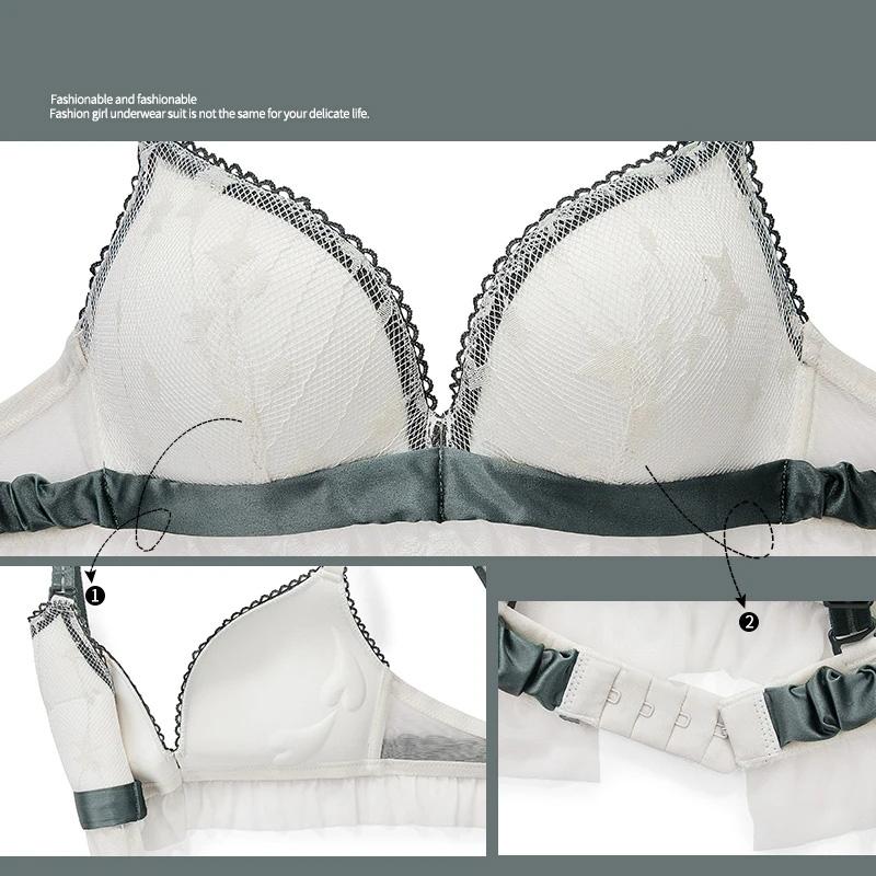 Women's Sexy Lace Underwear Set Gathered Bra for Small Chest No Steel Ring Brassiere Thin Adjustable Comfortable Bra Female Sexy Panties Suit Set