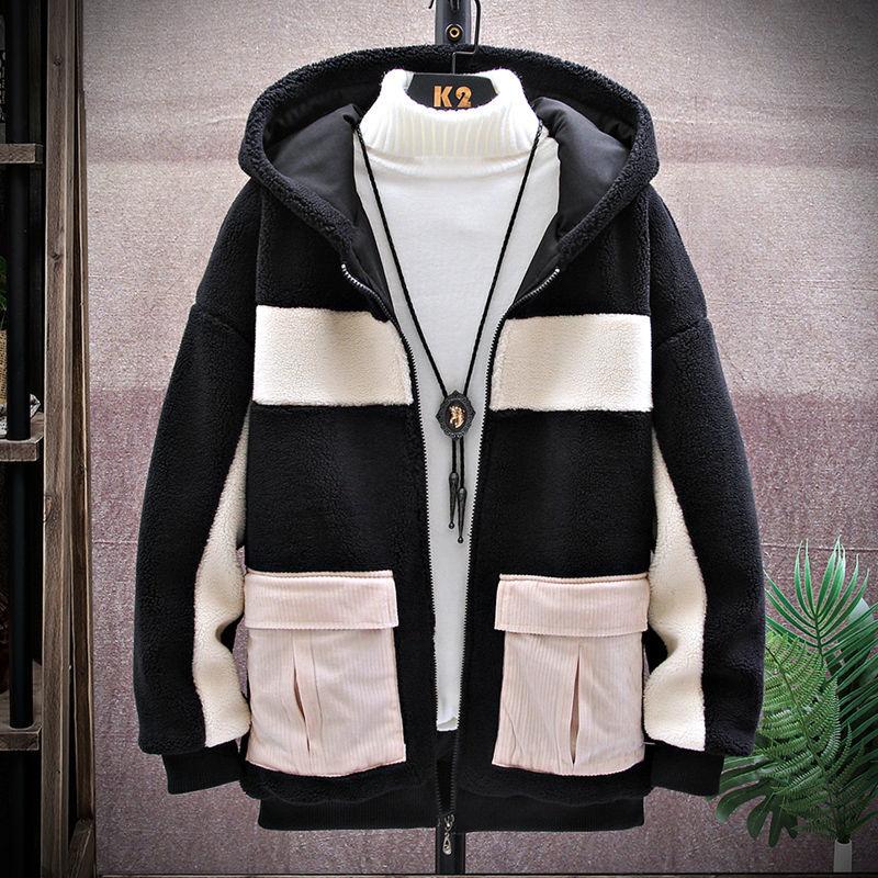 Lamb Wool Men's Winter Warm Coat, Thicker Loose Trend Cotton Coat for Big Boys and Students