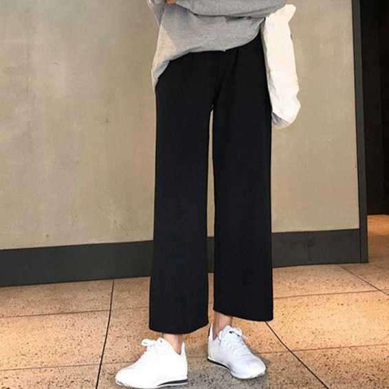 Wide Leg Pants Women Solid High Waist Trousers Pleated Loose Casual Elegant Korean Style Chic School Daily Girls