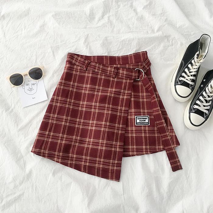 Summer Women Irregular Skirt High Waist Sexy Thin Plaid Skirt Anti-light Mini A-line Bag Hip Skirt