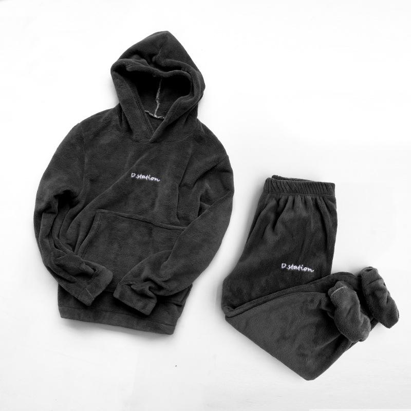 Coral Fleece Pajamas for Women and Men Pyjamas Set Flannel Hoodie Pullover Sleepwear Autumn Winter Velvet Warm Home Wear Suit Casual Loose Long Sleeve