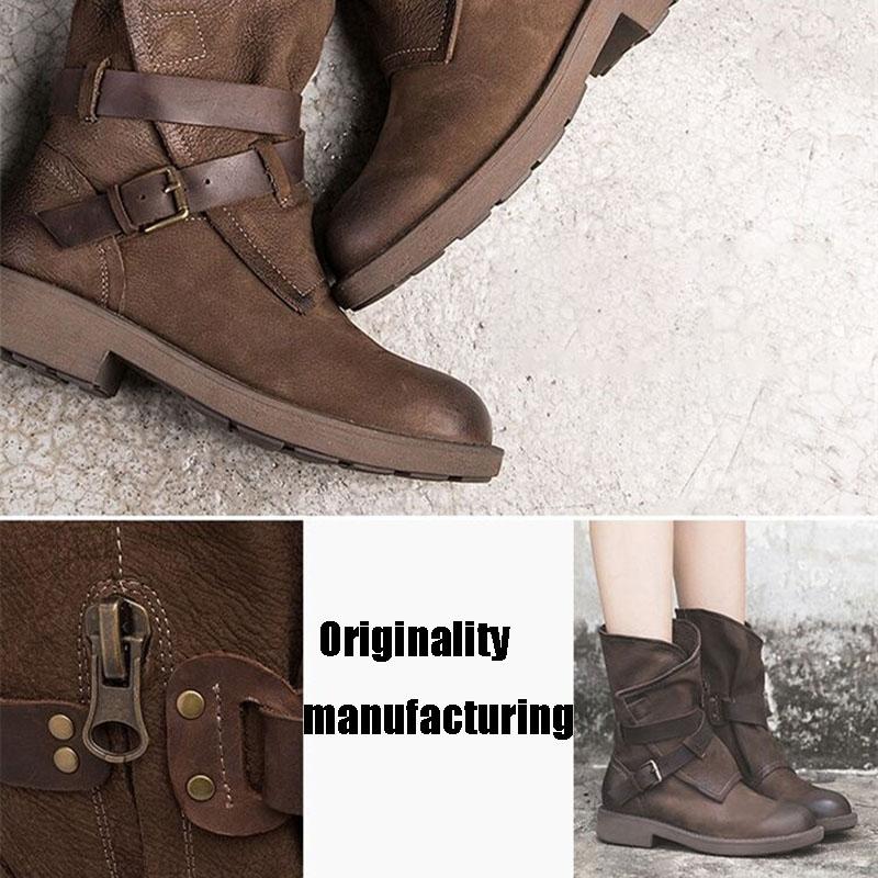 Suede Calfskin Martin Boots Women British Style Autumn Winterplus Plush  Leather Mid-Calf Boots