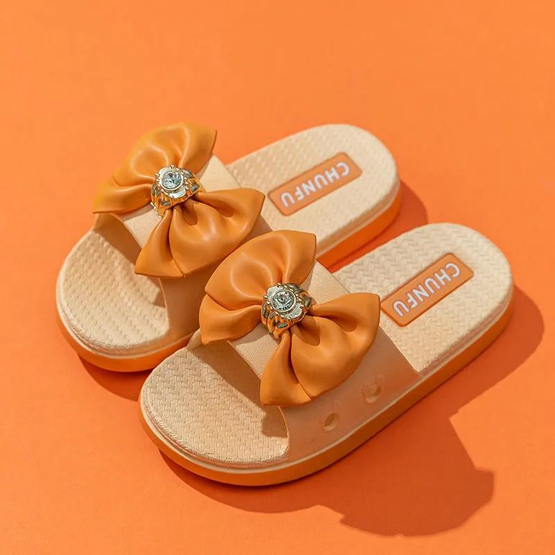 Summer Girls Sandals Slides Kids Beach Sandals Bow-knot Princess Sweet Kids Slippers for Bath Swimming Indoor Outdoor