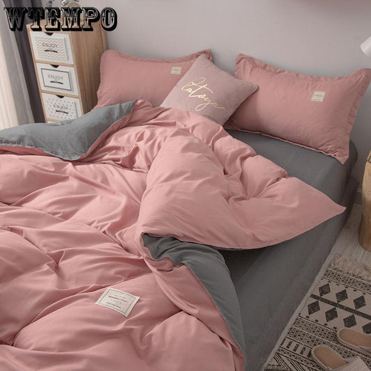 Home Solid Color Duvet Cover Set Soft Cotton Comforter Cover Pillowcase Set Single Twin Queen King Sizes Quilt Cover Set