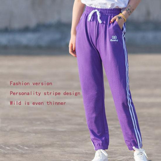 Women's Spring Summer Large Size Loose Long Harem Pants Female Solid Color Striped Thin Casual Cropped Pants Sports Sweatpants