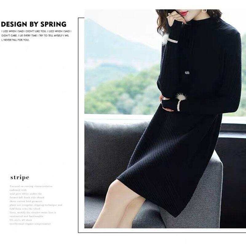 Autumn and Winter Long Thick A-line Knitted Dress Women Loose Pullover Sweater Dress Bottoming Wool Sweater
