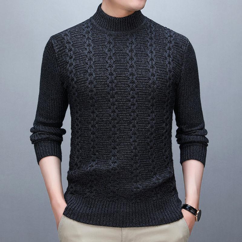 Men's Winter Half High Neck Thick Warm Sweater Korean Style Slim Bottoming Shirt Top Round Neck Sweater Sweater