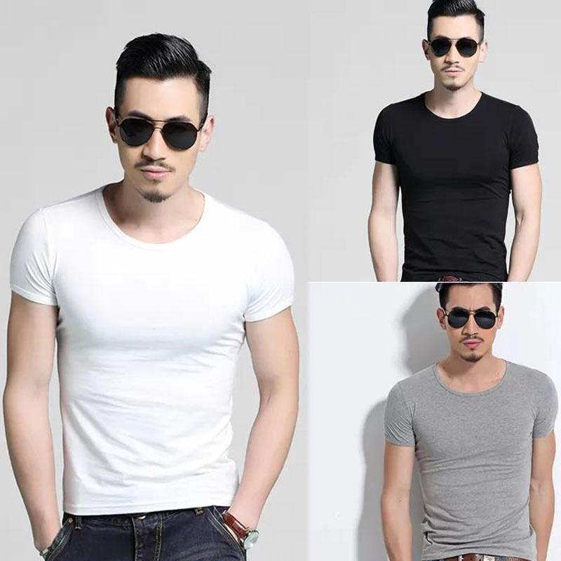 3 Pcs Men Slim T-shirt Stretch Tees Muscle Shirt Casual Pullover Half Sleeve Overshirt Solid Color Top Male Sport Clothing