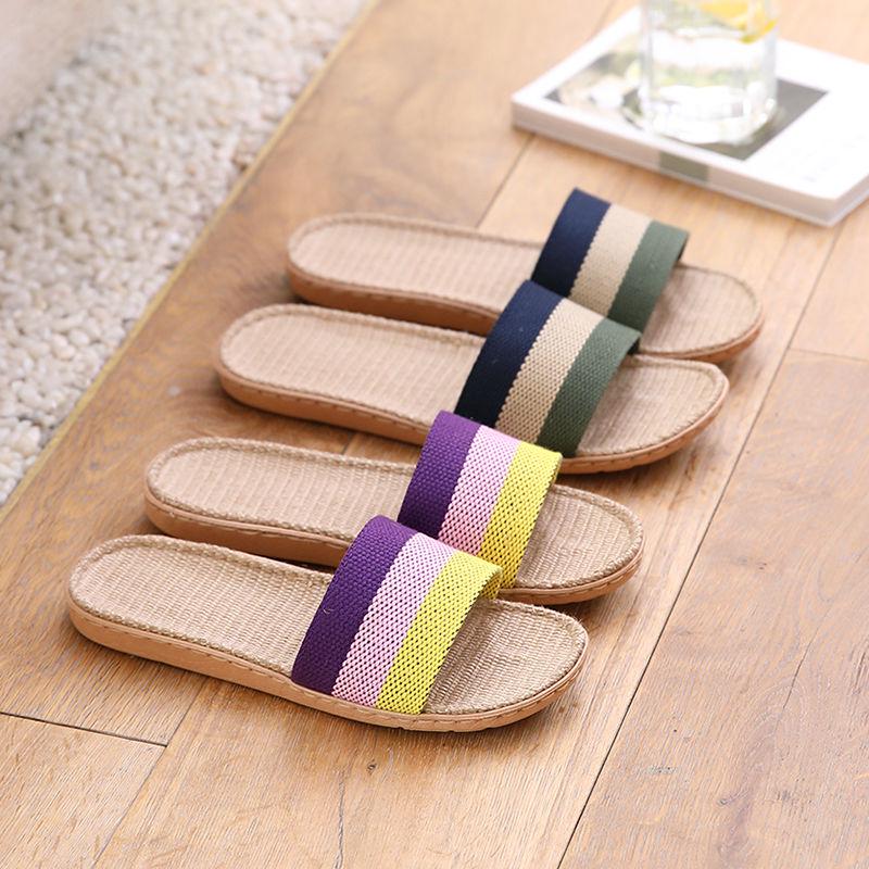 Home Slippers Men and Women Couple Linen Slippers Spring and Summer Autumn Indoor Floor Non-slip Home Slippers