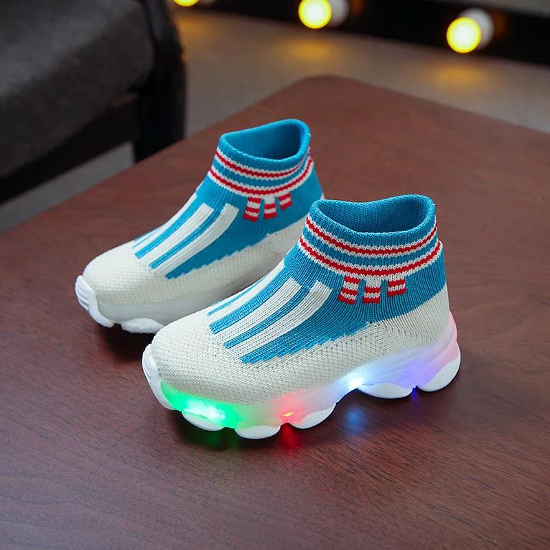 Korean Socks Shoes Boys and Girls LED Light Shoes Breathable Children's Sneakers