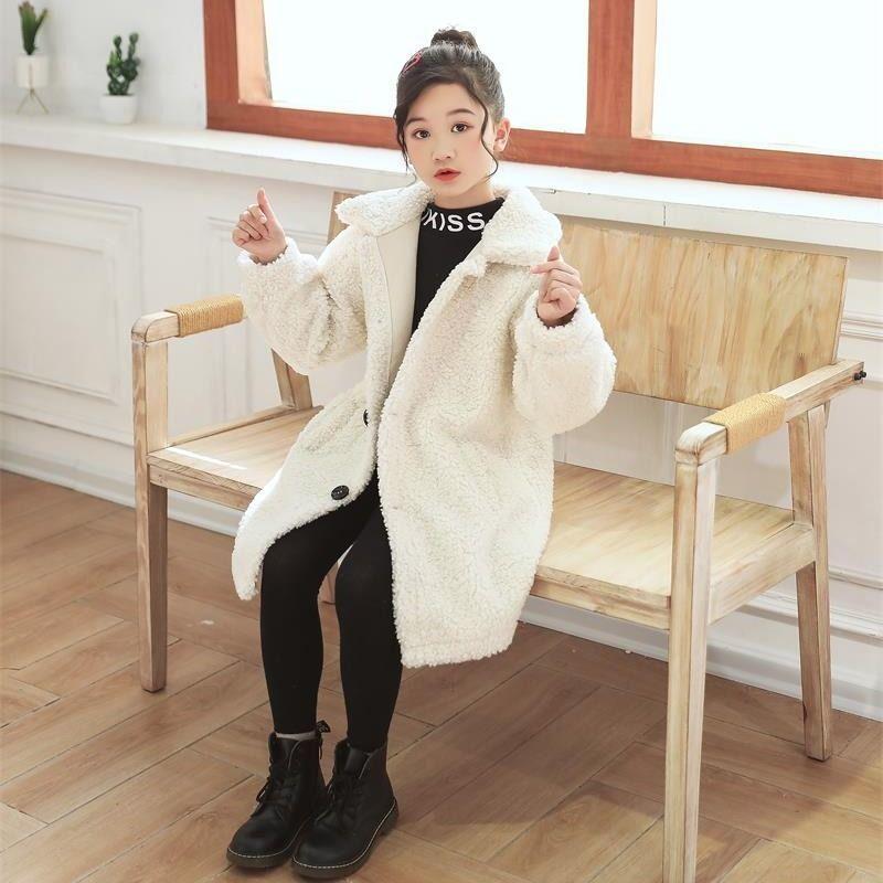 Festive Christmas Clothes Girls Thick Woolen Coat Double-breasted Mid-length Woolen Autumn and Winter Coat