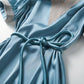 Spring Summer Solid Long Dresses Women Daily Overalls Short Sleeve V-neck Cross Vintage Female Dress Casual Robe