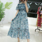 Fashion Boho Off Shoulder Floral Ruffle Hem Belted Summer Long Dress A Line Party Elegant Dresses