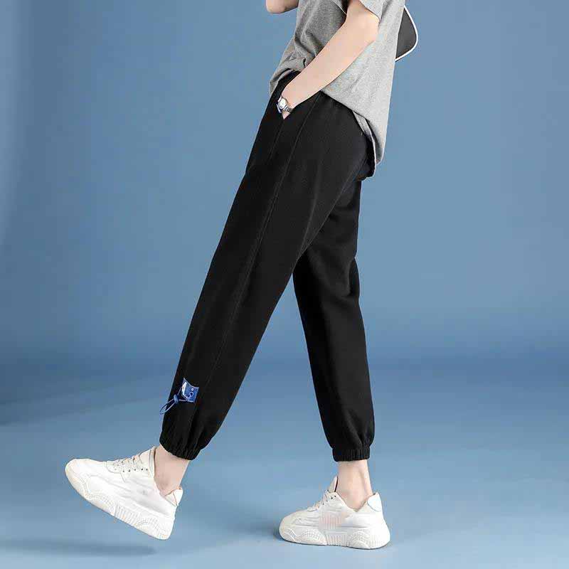 Women's Spring and Summer Trousers High-rise Straight-leg Gray Sweatpants Korean Style Loose Casual Student Nine-point Pants Trend
