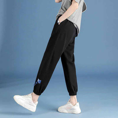 Women's Spring and Summer Trousers High-rise Straight-leg Gray Sweatpants Korean Style Loose Casual Student Nine-point Pants Trend