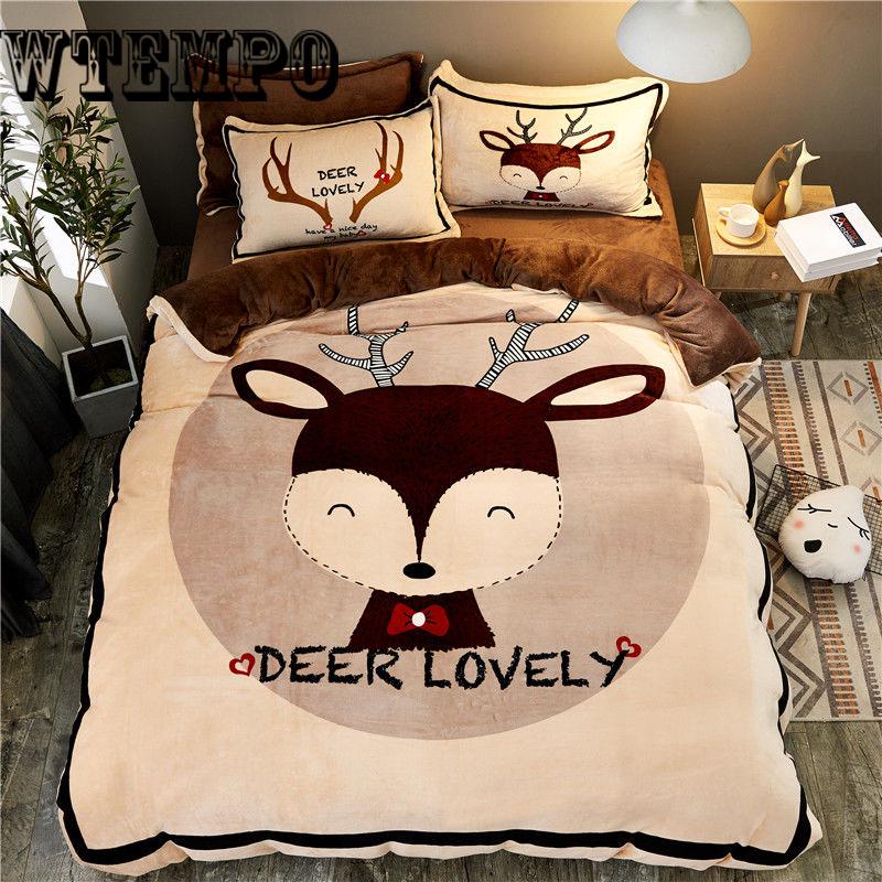 Winter Crystal Flannel Bedding Set  Soft Pattern Cotton Bed Linens Duvet Cover Set Bed Sheet