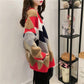 Women's Sweaters Autumn Winter Casual Plaid V-Neck Cardigans Button Cardigans Puff Sleeve Loose Sweater Coat