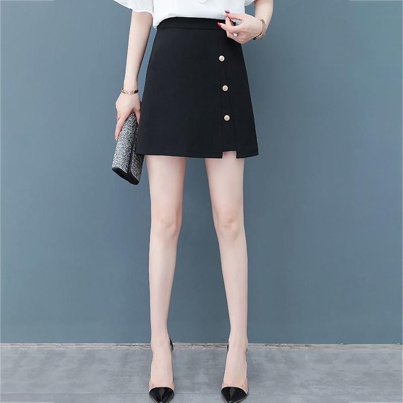 Zipper Black Short Skirt Women Sexy A-line High Waist  Elastic Waist Club Casual Home Office