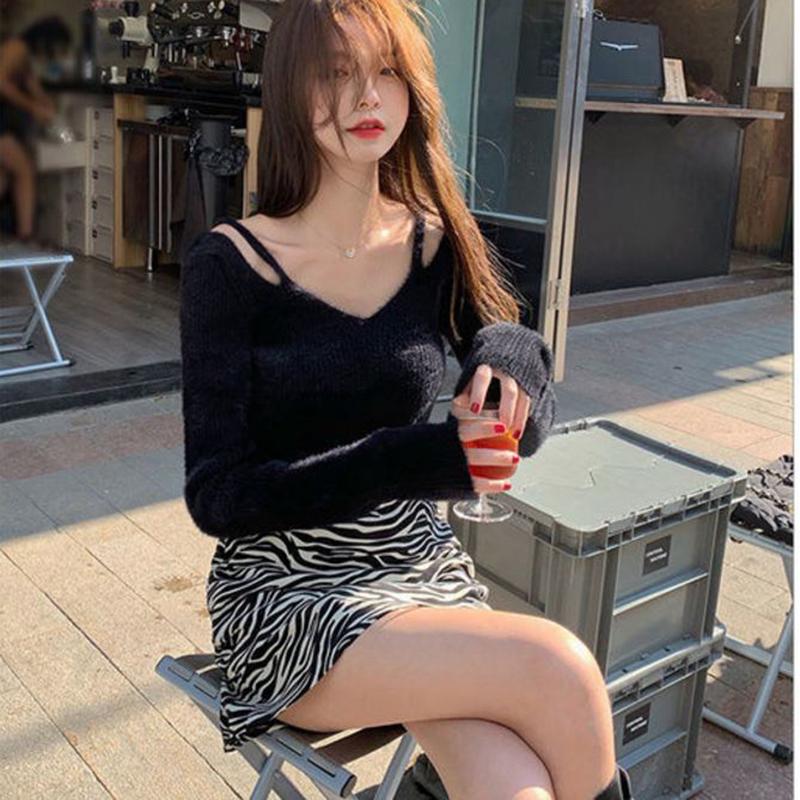 Imitation Mink Off-shoulder Sweater Women's Early Autumn and Winter Wear Fairy Slim Slimming Long-sleeved Sweater Top