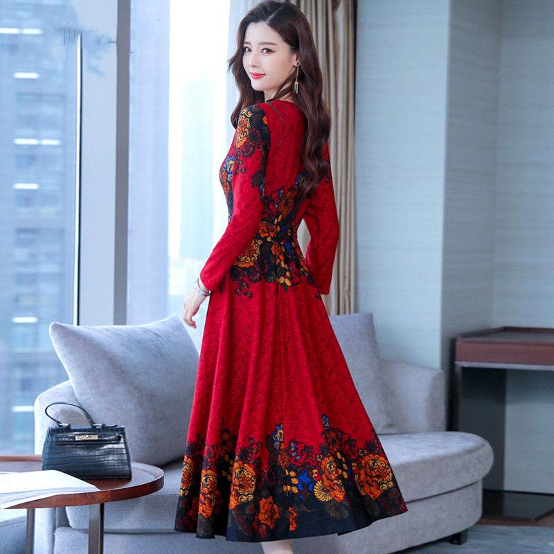 Spring and Autumn Dress Fashion Slim Slim Over-the-Knee Long Swing Dress Plus Size Women's Dress