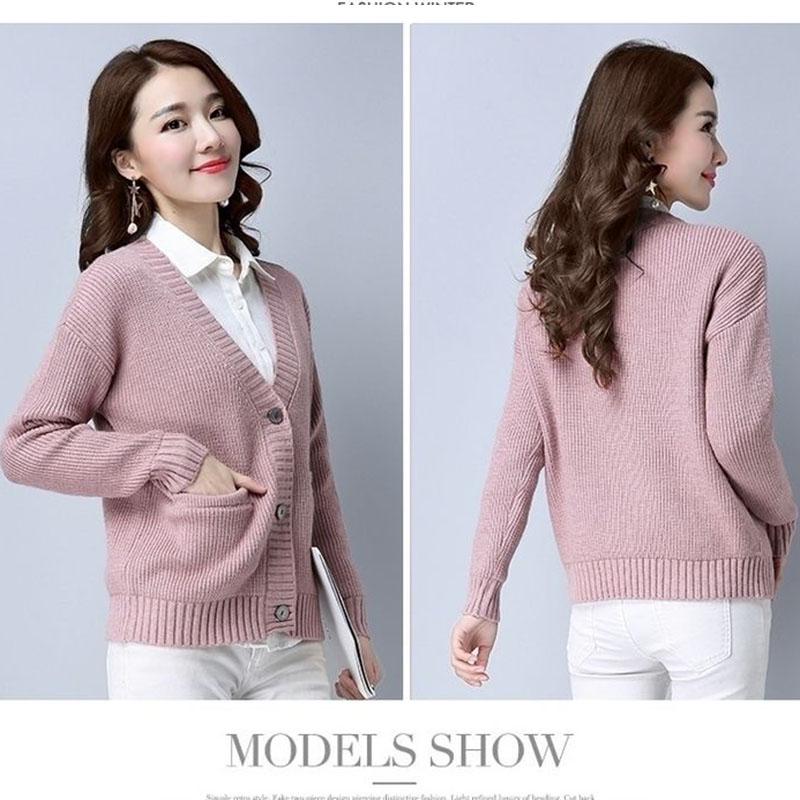 Autumn and Winter Loose Sweater Thick Knitted Cardigan Jacket Short Solid Color Women's Top