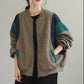 Loose Plus Size Jacket Women Stitching Contrast Color Plus Size Casual Long-sleeved Top Coat