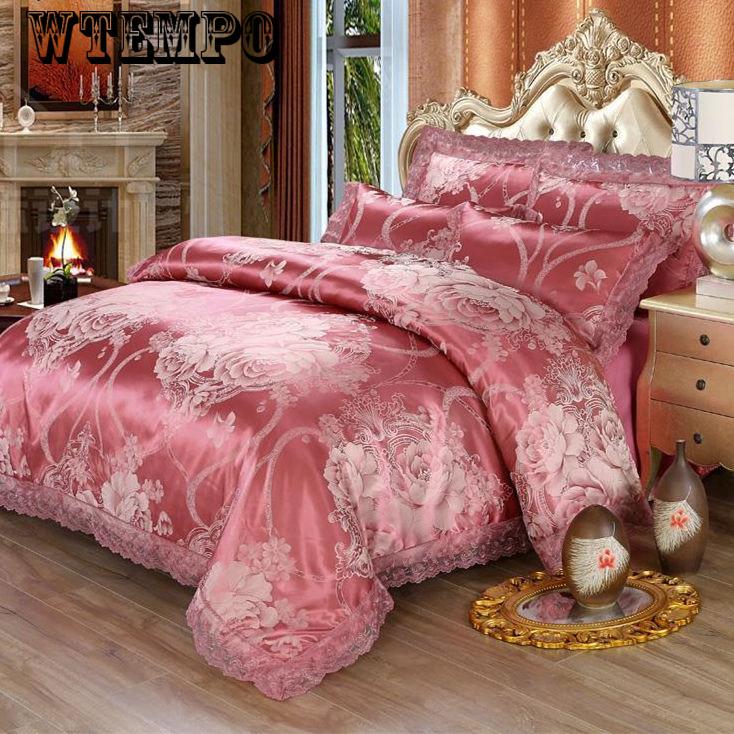 4pcs  Bedding Set Luxury Bedlinen Luxury Silk Lace  Quilt Cover Duvet Cover Bed Sheet Soft Pillowcase