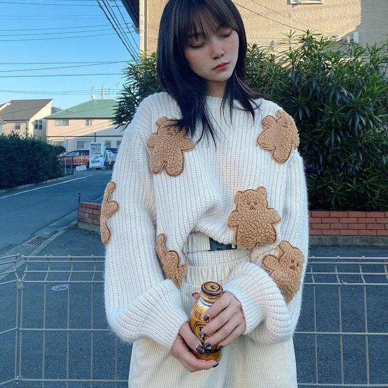 Korean Loose Sweater Print Kawaii Pullovers Knitting Jumpers Winter Long-Sleeved Sweater