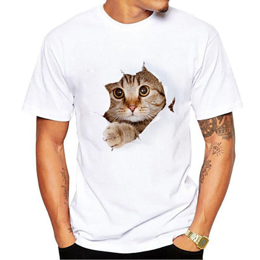 3D Style T-shirts Cute Cat Print Tees Summer Men Shirts Fashion Statement Casual Thin Pullover O-neck Short Sleeves Tees