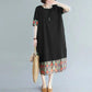 L-XXXXL Summer Mid-length Plus Size Over-the-knee Dress Round Neck Short Sleeve  A-line Dress