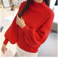 Autumn and Winter Half High Neck Lantern Sleeve Top Short Knitted Solid Color Sweater Slim Pullover Sweater Fashion Jacket