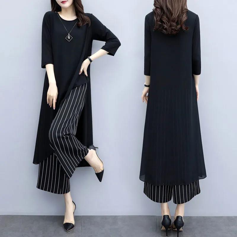 Women Two-piece Suit Autumn Spring Wide-leg Pants Suit Women's Clothing with Pants for Office Sets