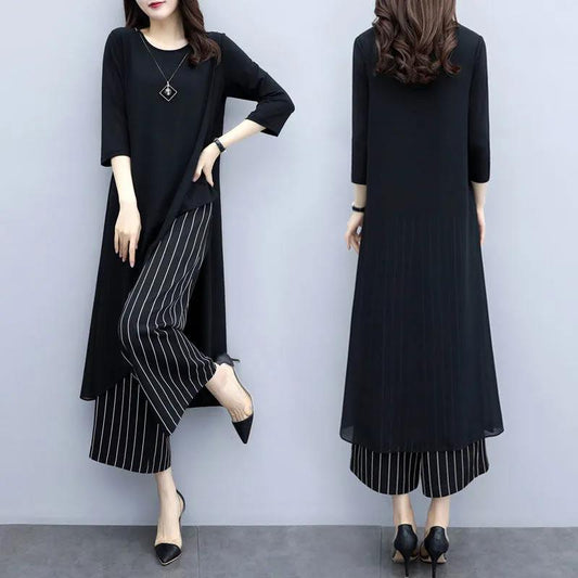 Women Two-piece Suit Autumn Spring Wide-leg Pants Suit Women's Clothing with Pants for Office Sets