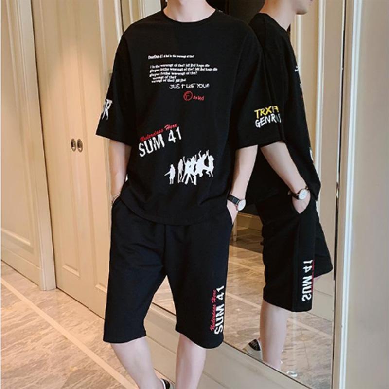 Summer Leisure Sports A Short-sleeved Clothes Men's Handsome Loose Shorts Shorts Men's Summer Personality Suit