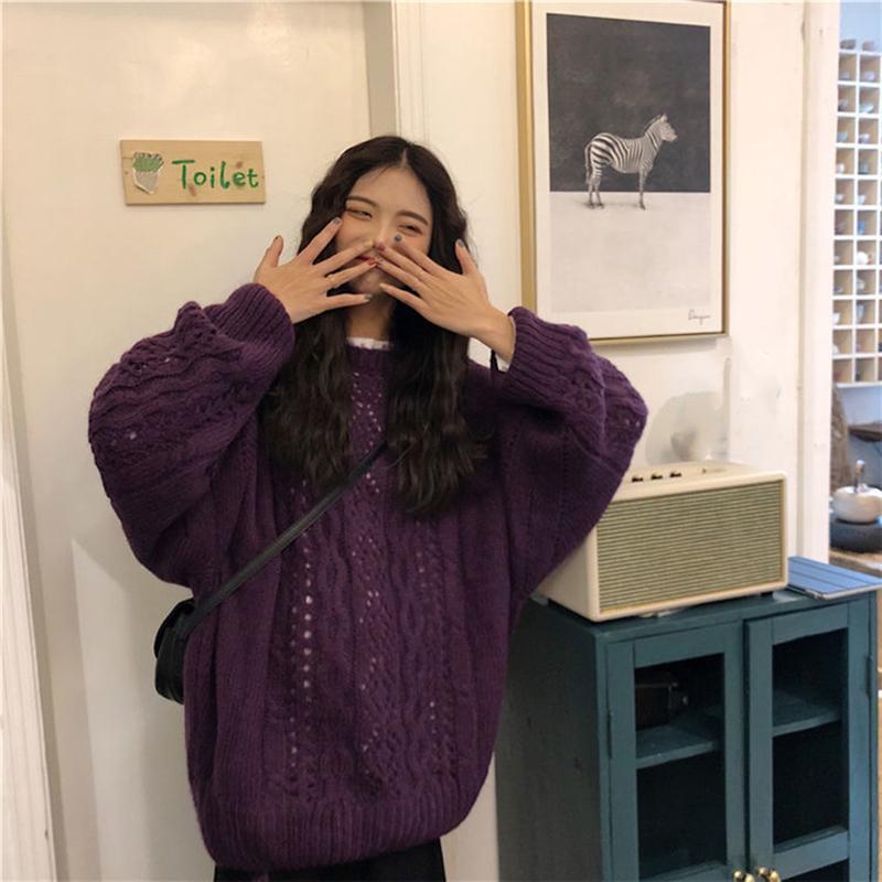 Spring   Autumn Women's Loose Casual Fashion Pullover Jacket Knitwear Top Mid-length Outer Sweater