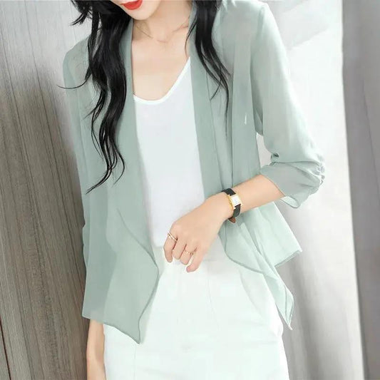 Chiffon Cardigan Short Jacket Women's Thin Outer Jacket Sun Protection Shawl Loose Top See-through Thin Coat Women Tops