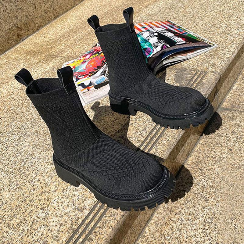 2021 Autumn Winter New Couple Socks Shoes Women Thick-soled Casual Large Size Net Red Knitted Short Boots Women