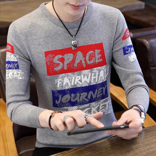 Sweater Men's Autumn and Winter Men's Round Neck Sweater 2019 Printed Clothing Bottoming Sweater