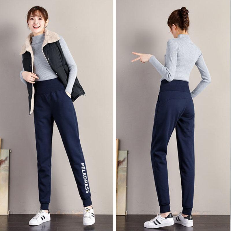 High-waisted Plus Velvet Padded Sports Pants Women's Loose Autumn and Winter Casual Pants Lamb Velvet Outer Wear Trousers Warm Cotton Trousers