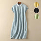 Summer Women's Doll Collar Short Sleeve Mid-length Dress Solid Color Large Size Long Dress