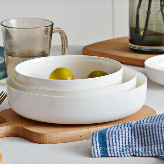 Pure White Dish Deepened Dish Plate Ceramic Household Microwave Oven Usable Dish Plate Disc Tangshan Ceramics