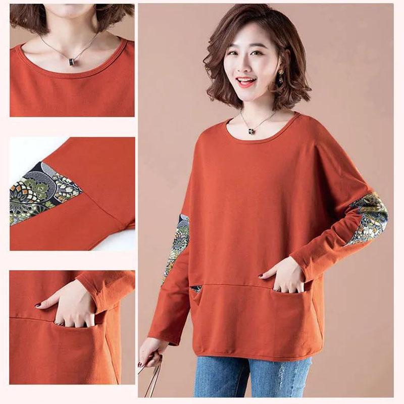 Women Clothes Spring Autumn Casual Ladies Clothing Patch Long Sleeve T-Shirts Ladies Fashion Tops Pullovers
