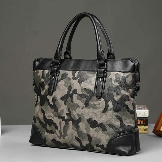 Business Briefcase Men Camouflage PU Leather Zipper Waterproof Handbag Shoulder Bags Messenger Bag