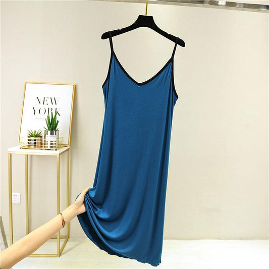 Women's Summer Dress with Korean Version of Simple and Elegant Mid Long A-line Suspender Vest Dress