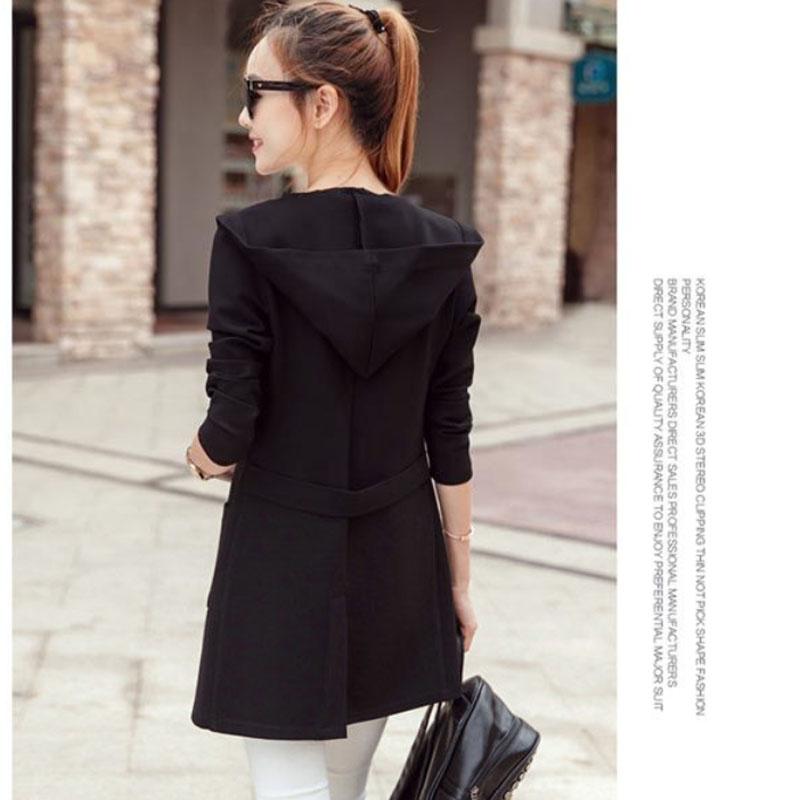 Spring Women Windbreaker Solid Color Hooded Coat Casual Slim Jacket Boutique Soft Parka for Youth Long