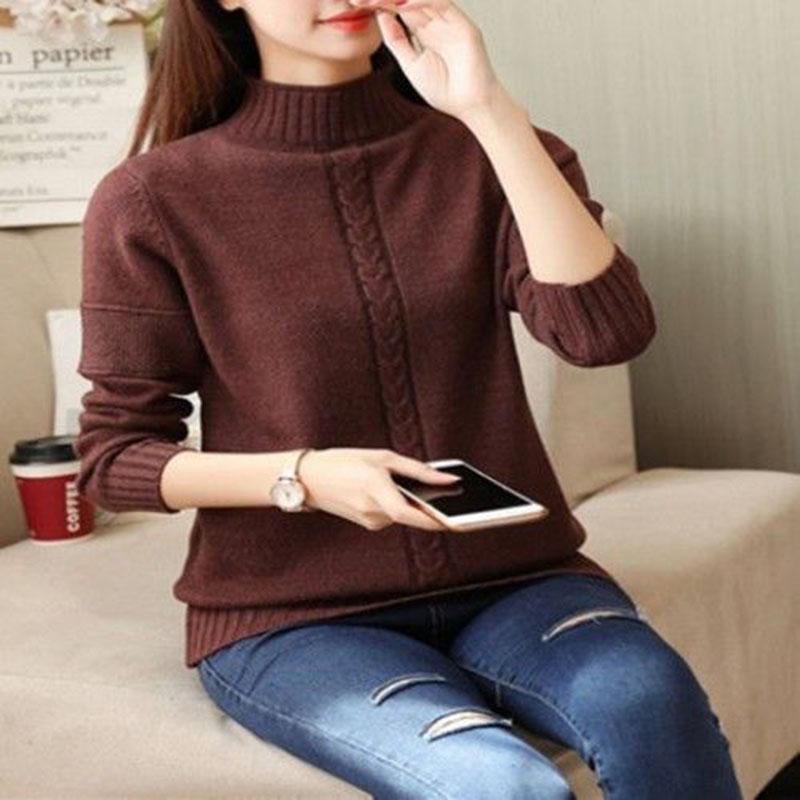 Winter Sweater Women Solid Color Half Turtleneck Sweater Thick Loose Solid Color Base Sweater