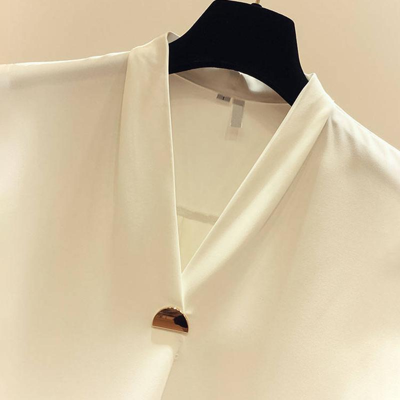 White Shirt Temperament Was Thin V-neck Long-sleeved Loose Solid Color Shirt Female Super Fairy Blouse Work Clothes Suit with Shirt