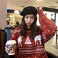 Autumn and Winter Pullover Top Loose Casual Thick Coat Christmas Style Knitted Female Sweater